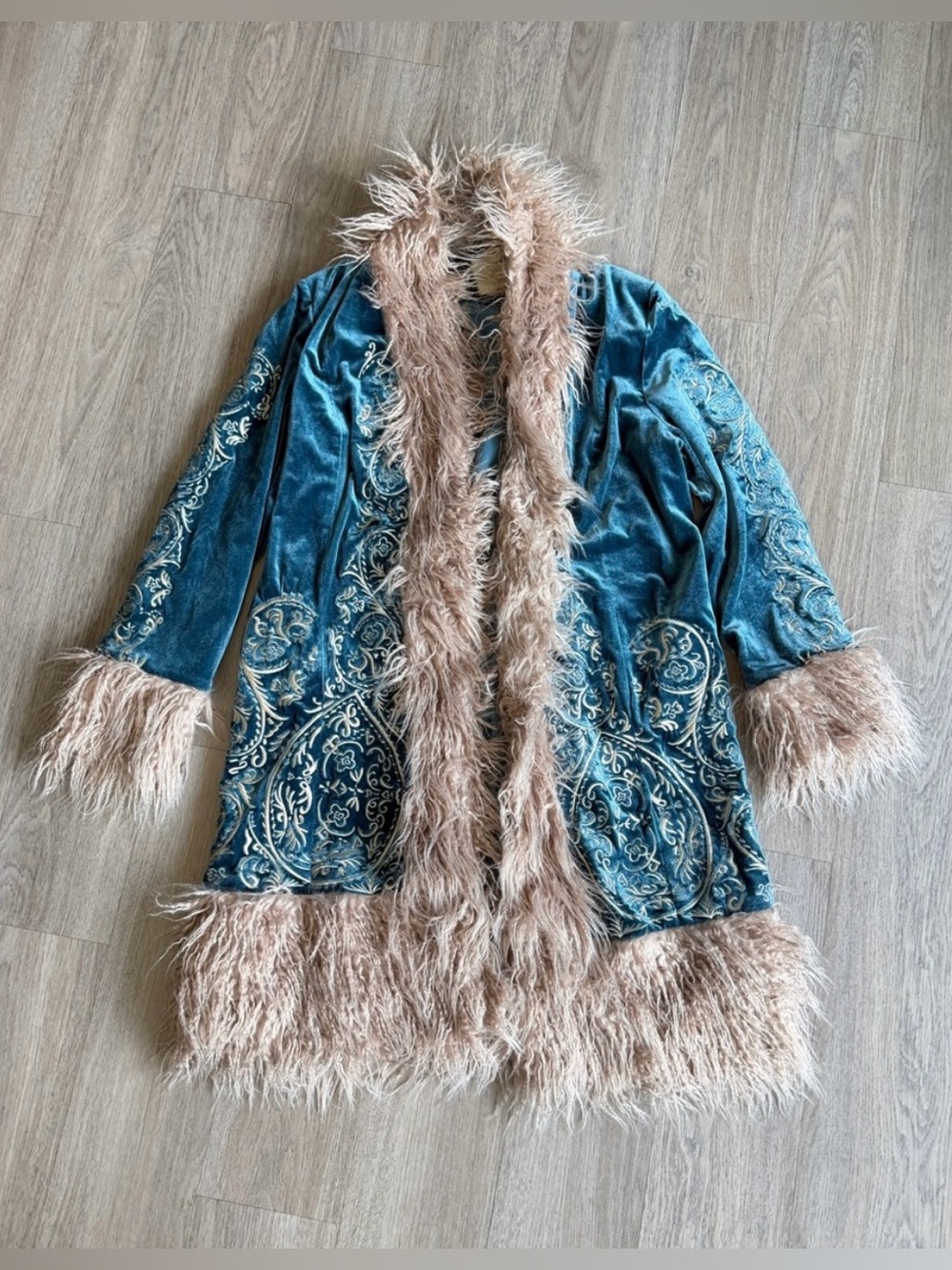 NWT FP Understated Leather ‘Moon Glow’ Penny Lane Embroidered Coat in Sapphire - Picture 7 of 9